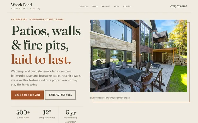 Homepage of the Wreck Pond Stoneworks sample website