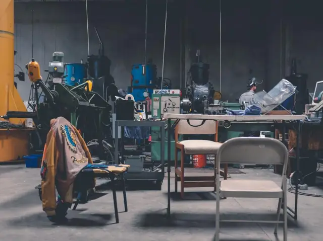 Inside the service bay with tools and workbench